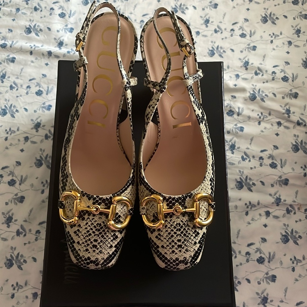 Gucci Calfskin Snake Print Horsebit Platform